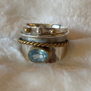 Indian designer YS sterling 925 brass blue topaz ring